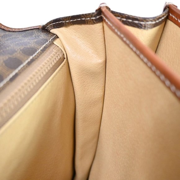 CELINE Logo Macadam Pattern Briefcase Hand Bag PVC Leather Brown Italy - Picture 10 of 16